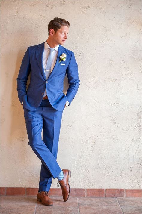 blue suit brown shoes wedding.